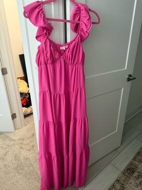 Free the Roses Hot Pink Ruffle Strap Maxi